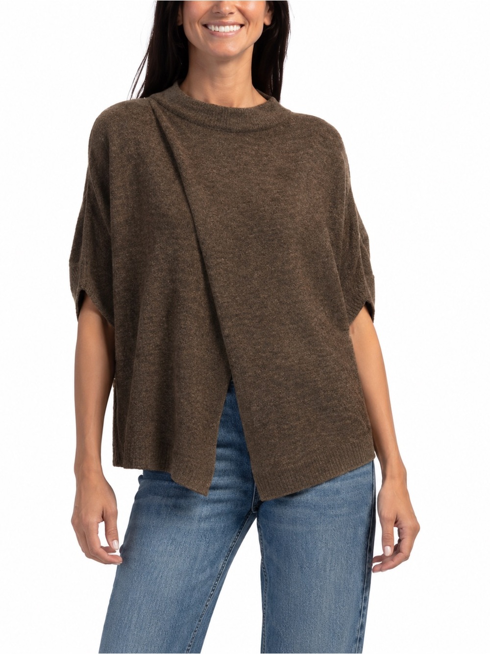 XCVI Brown Oversized Knit Poncho Cape Sweater Cowl Neck Size L 🤎